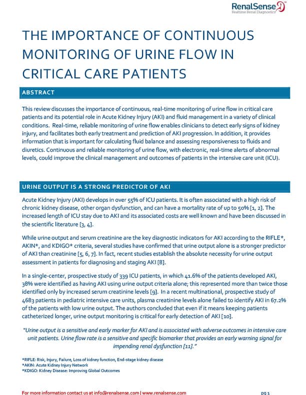 White Paper:<br />
Continuous Monitoring of Urine Flow in Critical Care Patients